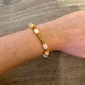 Beaded Pink & Gold Stretch Bracelet - Women Jewelry